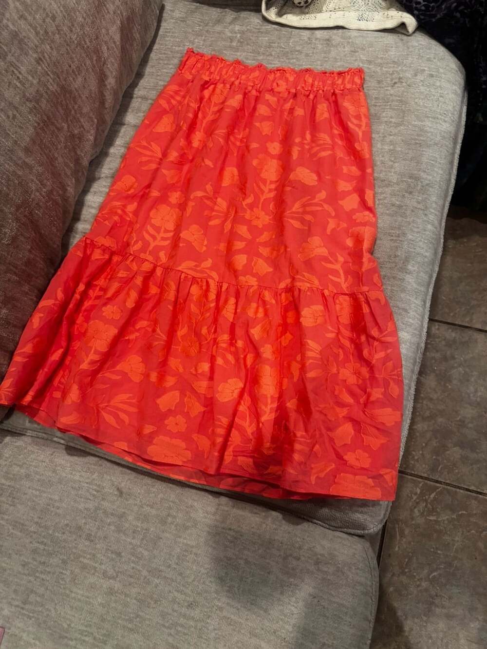 Ann Taylor Tiered Skirt Size M Rose Orange Floral Jacquard